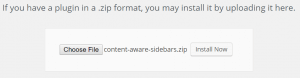 Upload Content Aware Sidebars zip file